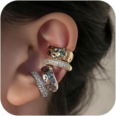 Chunky Gold Silver Ear Cuff Set for Women Punk Metallic Twist Non Piercing Clip Cuff Earrings Trendy 4pcs Hip Hop Jewelry in Saudi Arabia