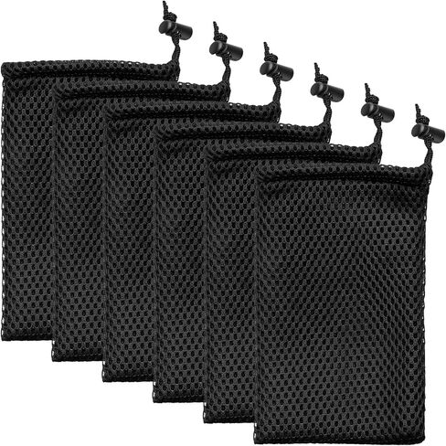 Small Cloth Bags, 5 x 3.5 Inch Nylon Mesh Small Drawstring Pouch Storage Pouch String Bags for Mini Stuff MP3 Charger Earphone Lipstick Cosmetic Jewelry Key (Black, 6Pcs) in Saudi Arabia