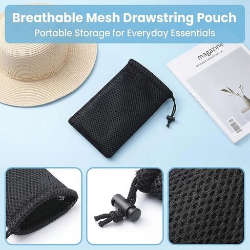 Small Cloth Bags, 5 x 3.5 Inch Nylon Mesh Small Drawstring Pouch Storage Pouch String Bags for Mini Stuff MP3 Charger Earphone Lipstick Cosmetic Jewelry Key (Black, 6Pcs) in Saudi Arabia