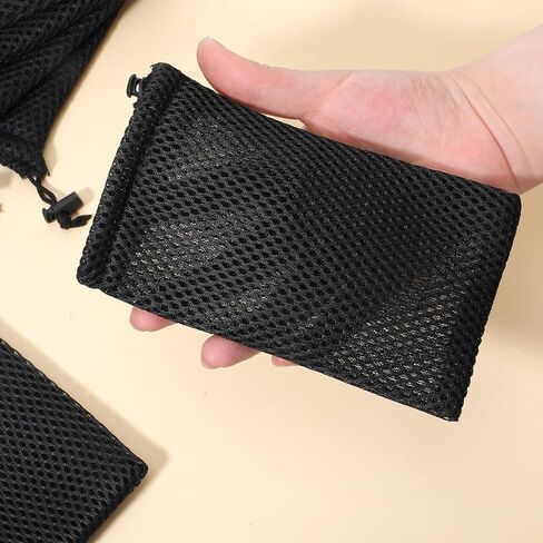 Small Cloth Bags, 5 x 3.5 Inch Nylon Mesh Small Drawstring Pouch Storage Pouch String Bags for Mini Stuff MP3 Charger Earphone Lipstick Cosmetic Jewelry Key (Black, 6Pcs) in Saudi Arabia
