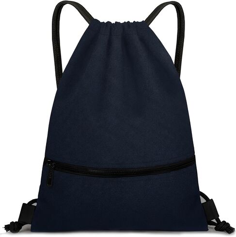 Water-Resistant String Bag for Women Men with Shoes Compartment and Zippered Pocket for Soccer, Basketball, Swim (Black, 16.5 * 19 inches) in Saudi Arabia
