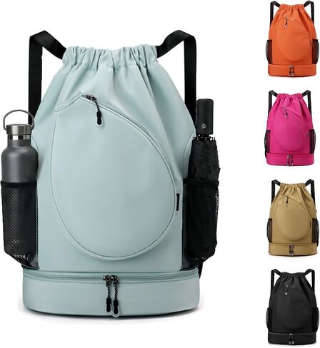 Sports Drawstring Backpack, Badminton Gym Bag Holds 2 Rackets with Shoe Compartment, Off-work, Everyday & Overnight Weekend in Saudi Arabia