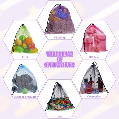 5 Pcs Mesh Drawstring Bag with Lock, Colorful Net Bag Large Mesh Laundry Bags Nylon Storage Bags for Stuff Sack Pouch Pool Beach Bath Organizer Gym Swim Produce Gift 15.7 X 13.7 Inch in Kuwait