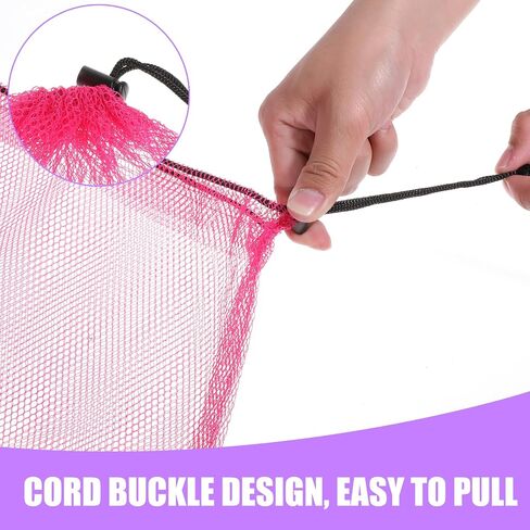 5 Pcs Mesh Drawstring Bag with Lock, Colorful Net Bag Large Mesh Laundry Bags Nylon Storage Bags for Stuff Sack Pouch Pool Beach Bath Organizer Gym Swim Produce Gift 15.7 X 13.7 Inch in Kuwait