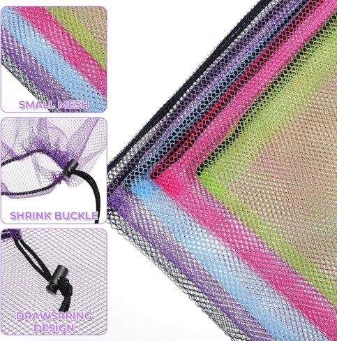 5 Pcs Mesh Drawstring Bag with Lock, Colorful Net Bag Large Mesh Laundry Bags Nylon Storage Bags for Stuff Sack Pouch Pool Beach Bath Organizer Gym Swim Produce Gift 15.7 X 13.7 Inch in Kuwait