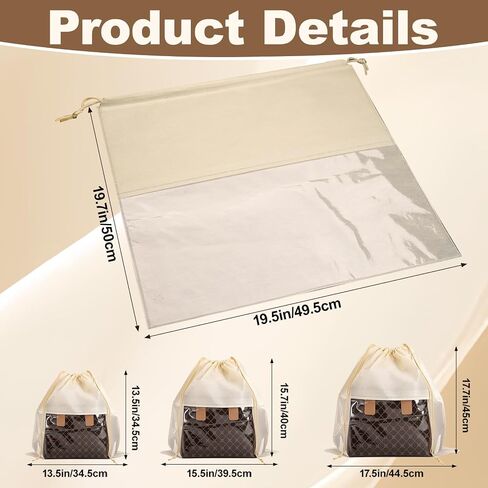 16 PCS Dust Bags for Handbags, 4 Size Dustproof Drawstring Bags with Clear Window, Breathable Nonwoven Cloth Purse Dust Bag, Purses Organizers Storage Bags for Handbags Purses Shoes, Beige in Saudi Arabia