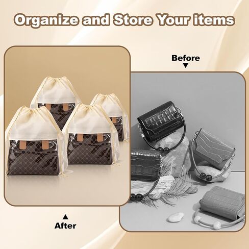 16 PCS Dust Bags for Handbags, 4 Size Dustproof Drawstring Bags with Clear Window, Breathable Nonwoven Cloth Purse Dust Bag, Purses Organizers Storage Bags for Handbags Purses Shoes, Beige in Saudi Arabia
