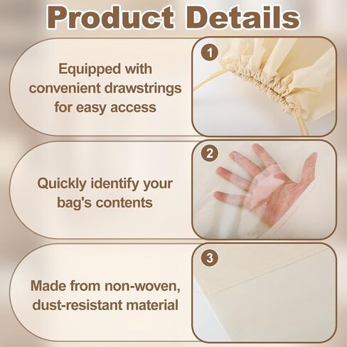 16 PCS Dust Bags for Handbags, 4 Size Dustproof Drawstring Bags with Clear Window, Breathable Nonwoven Cloth Purse Dust Bag, Purses Organizers Storage Bags for Handbags Purses Shoes, Beige in Saudi Arabia