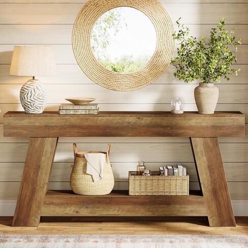 Tribesigns 70.86" Extra Long Sofa Console Table, Farmhouse 2-Tier Wooden Behind Couch Table with Open Storage Shelf for Entryway, Hallway, Living Room (Rustic Brown) in Saudi Arabia