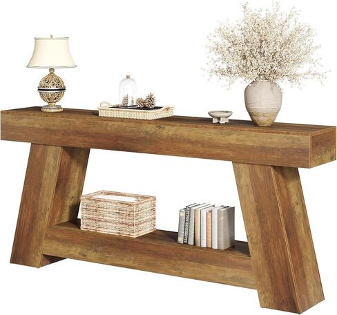 Tribesigns 70.86" Extra Long Sofa Console Table, Farmhouse 2-Tier Wooden Behind Couch Table with Open Storage Shelf for Entryway, Hallway, Living Room (Rustic Brown) in Saudi Arabia