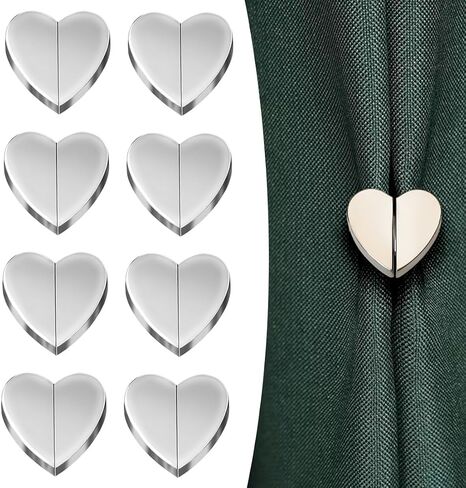 8 pcs Heart-Shaped Magnetic Curtain Clips, Decorative, Removable, Prevents Light Leakage, Easy Installation in Kuwait