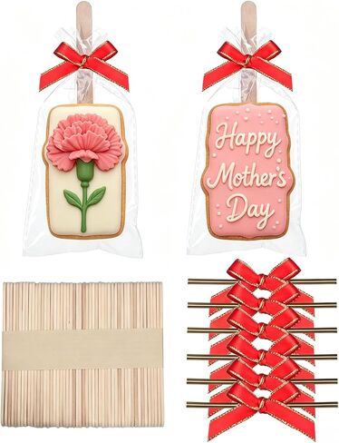 JCXGRVC 50pcs 4x6Inches Clear Cakesicle Bags with Sticks and Ties Bows Rice Krispie Treat Bags Individually Wrapped Treat Bag Packaging for Mcaron Cake Pop Candy Apple Cookies Birthday Party Favor in Kuwait