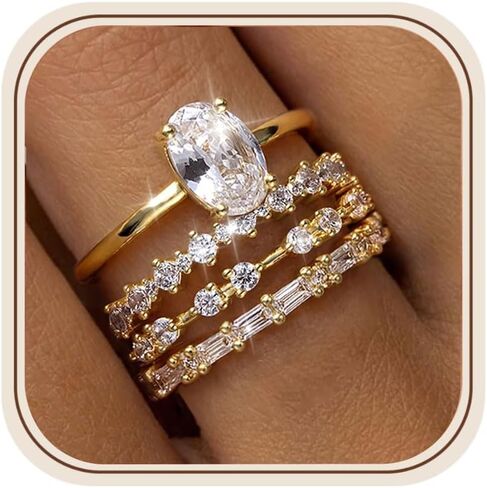 Stackable Gold Rings for Women Non Tarnish Dainty 14K Gold Plated Cubic Zirconia Wedding Bands Ring Set Minimalist Thumb Promise Engagement Eternity Ring Stack Gold Jewelry Size 6-10 in Kuwait