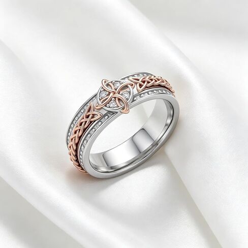 Witches Knot Anxiety Ring 18K White Gold Plated Celtic Witch Knot Fidget Ring Nudo de Bruja Jewelry Gift for Women in Kuwait