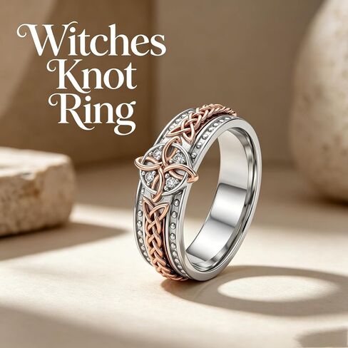 Witches Knot Anxiety Ring 18K White Gold Plated Celtic Witch Knot Fidget Ring Nudo de Bruja Jewelry Gift for Women in Kuwait