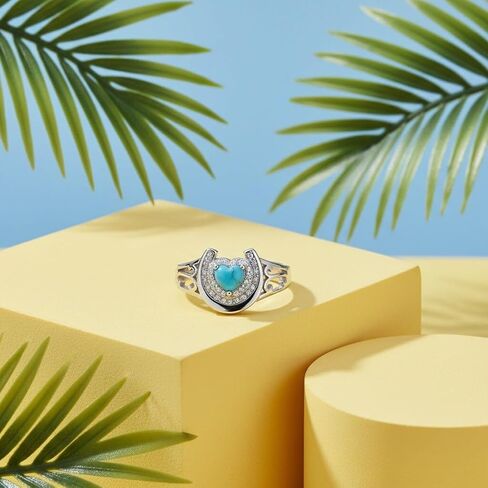 Horseshoe Turquoise Ring 18K White Gold Plated Western Horse Thumb Ring Turquoise Jewelry Gifts for Women Mom Cowgirl Cowboy in Saudi Arabia