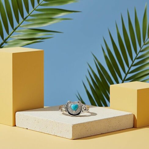 Horseshoe Turquoise Ring 18K White Gold Plated Western Horse Thumb Ring Turquoise Jewelry Gifts for Women Mom Cowgirl Cowboy in Saudi Arabia