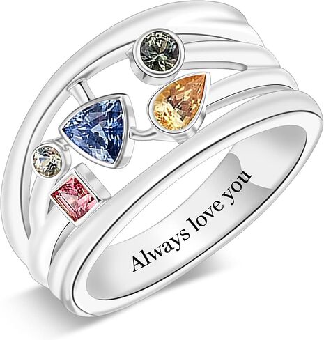 Personalized Mothers Ring with 1-8 Simulated Birthstones Sterling Silver Custom Engraved Family Names Rings for Mom Grandmother in Saudi Arabia