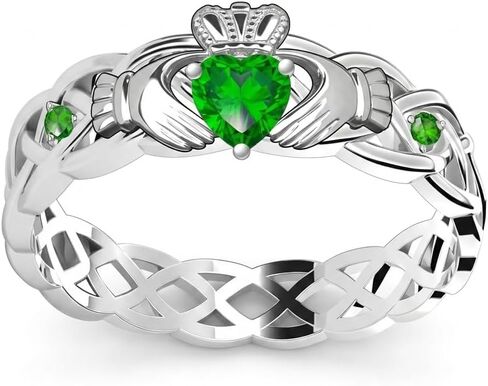 Claddagh Ring Green Heart Gemstone Ring Irish Wedding Band Jewelry Gifts for Women US 6/7/8 in Saudi Arabia