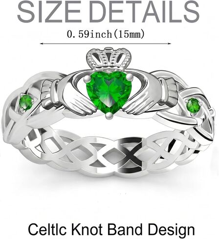 Claddagh Ring Green Heart Gemstone Ring Irish Wedding Band Jewelry Gifts for Women US 6/7/8 in Saudi Arabia