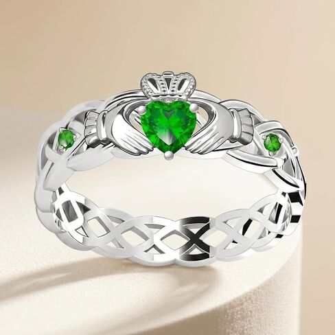 Claddagh Ring Green Heart Gemstone Ring Irish Wedding Band Jewelry Gifts for Women US 6/7/8 in Saudi Arabia