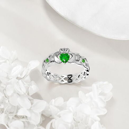 Claddagh Ring Green Heart Gemstone Ring Irish Wedding Band Jewelry Gifts for Women US 6/7/8 in Saudi Arabia