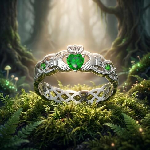Claddagh Ring Green Heart Gemstone Ring Irish Wedding Band Jewelry Gifts for Women US 6/7/8 in Saudi Arabia