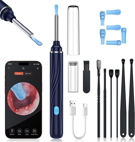 Tomaje Ear Wax Removal Tool Camera, Ear Cleaner with Camera, Ear Wax Removal Kit, 1080P HD Ear Camera, Earwax Removal Kit with Camera and 6 LED Light, 6 Ear Pick & Ear Set for iOS & Android, Black in Kuwait