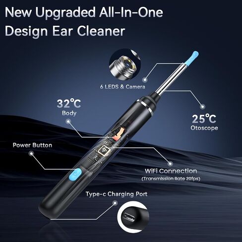 Tomaje Ear Wax Removal Tool Camera, Ear Cleaner with Camera, Ear Wax Removal Kit, 1080P HD Ear Camera, Earwax Removal Kit with Camera and 6 LED Light, 6 Ear Pick & Ear Set for iOS & Android, Black in Kuwait