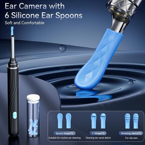 Tomaje Ear Wax Removal Tool Camera, Ear Cleaner with Camera, Ear Wax Removal Kit, 1080P HD Ear Camera, Earwax Removal Kit with Camera and 6 LED Light, 6 Ear Pick & Ear Set for iOS & Android, Black in Kuwait