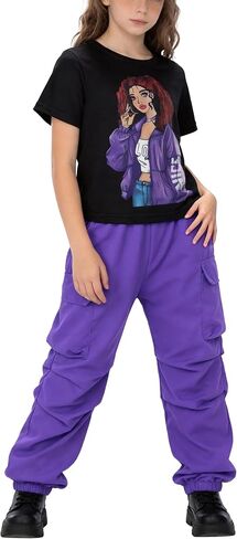 Girls 8-12Y 2-Piece Clothing Set, Short Sleeve & Loose Pants, Casual Sportswear Outfit for School & Daily Wear in Saudi Arabia