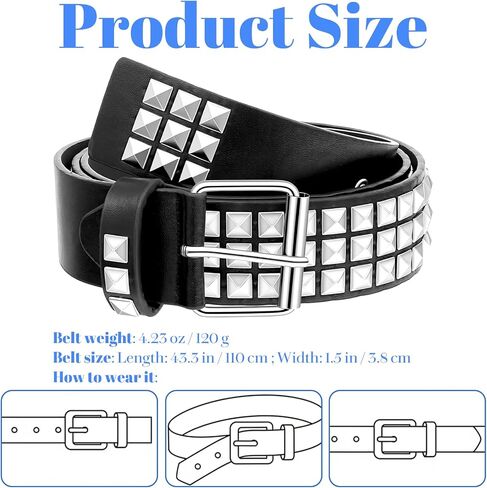 1 Pc Metal Punk Rock Rivet Studded Belt, Black Studded Leather Belt Bright Punk Rock Accessories For Women Men in Kuwait