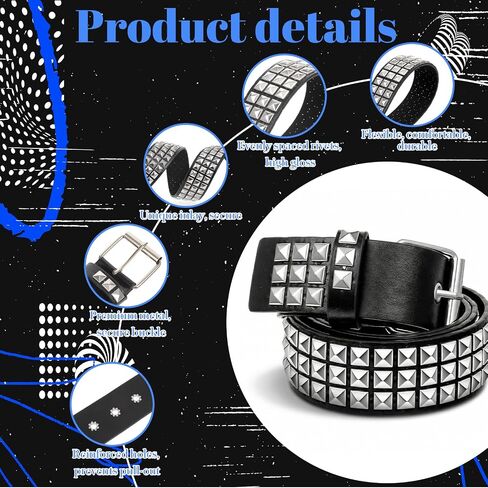 1 Pc Metal Punk Rock Rivet Studded Belt, Black Studded Leather Belt Bright Punk Rock Accessories For Women Men in Kuwait