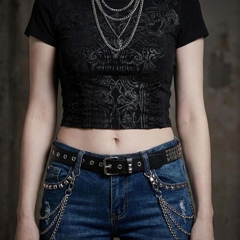 1 Pc Metal Punk Rock Rivet Studded Belt, Black Studded Leather Belt Bright Punk Rock Accessories For Women Men in Kuwait