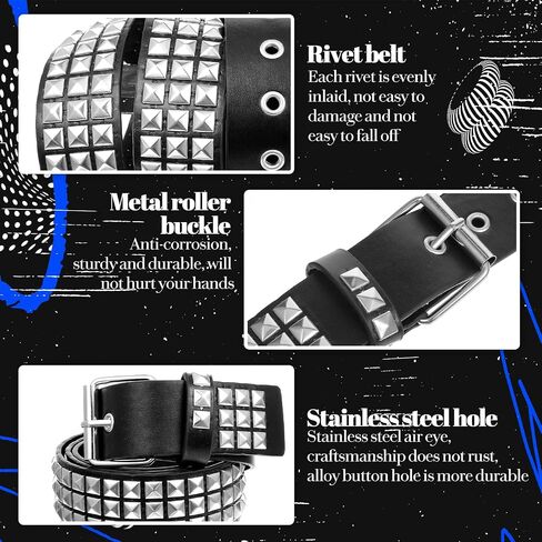 1 Pc Metal Punk Rock Rivet Studded Belt, Black Studded Leather Belt Bright Punk Rock Accessories For Women Men in Kuwait