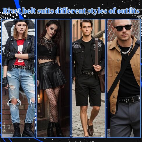 1 Pc Metal Punk Rock Rivet Studded Belt, Black Studded Leather Belt Bright Punk Rock Accessories For Women Men in Kuwait