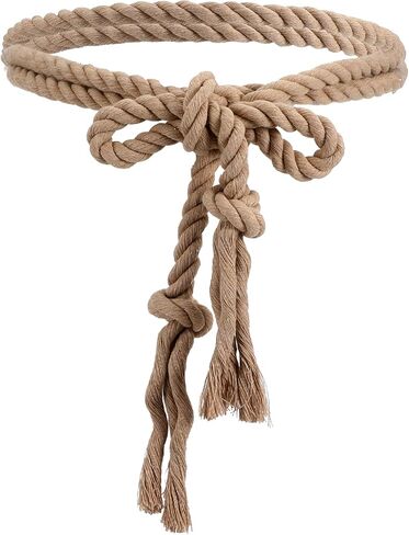 Rope Belt Cotton Braided Woven Gothic Pastor Long Waist Belt with Tassels for Dresses Jeans Jackets Halloween Costumes, Brown in Kuwait