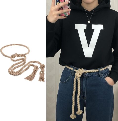 Rope Belt Cotton Braided Woven Gothic Pastor Long Waist Belt with Tassels for Dresses Jeans Jackets Halloween Costumes, Brown in Kuwait