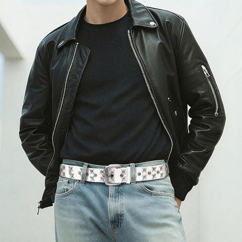Men Studded Belt, Metal Punk Rock Rivet Cool Belts with Letter X Rivet for Men fit Jeans Pants in Saudi Arabia