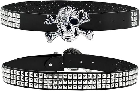 Punk Skull Studded Belt,Grunge Y2k Emo Cool Belt Goth Scene Waist Belts for Women Men in Saudi Arabia