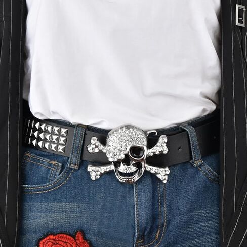 Punk Skull Studded Belt,Grunge Y2k Emo Cool Belt Goth Scene Waist Belts for Women Men in Saudi Arabia