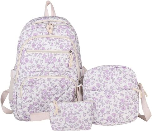 Floral Backpack 3pcs Set for Women Quilted Backpack Coquette Pleasing Kawaii Rucksack Cute Preppy Daypack (blue) in Kuwait
