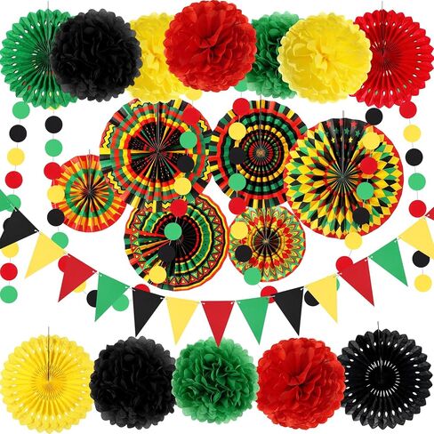 21 قطعة من زخارف حفلات شهر التاريخ الأسود من Blosssound، مراوح ورقية معلقة من Kente، لافتة راية راية أمريكية أفريقية، بوم بوم لباب الفصل الدراسي، ديكور حفلات بطابع أفريقي، لوازم التاريخ الأسود in Kuwait