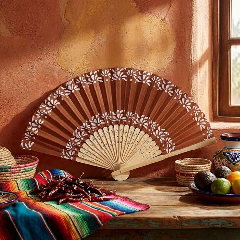24 Pcs De Barro Paper Hand Fans Mexican Folding Fan Handheld Home Church Office Decor DIY Supplies Bridal Dancing Party Favors for Wedding Bridal Shower Birthday Cielito Lindo Party in Kuwait