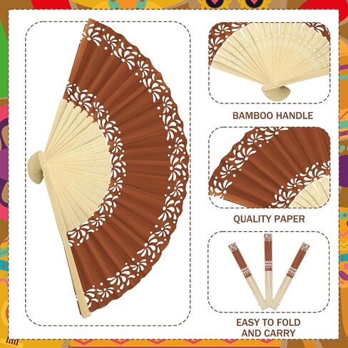24 Pcs De Barro Paper Hand Fans Mexican Folding Fan Handheld Home Church Office Decor DIY Supplies Bridal Dancing Party Favors for Wedding Bridal Shower Birthday Cielito Lindo Party in Kuwait