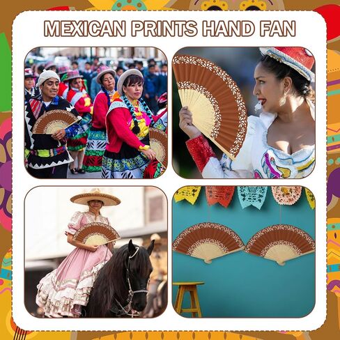 24 Pcs De Barro Paper Hand Fans Mexican Folding Fan Handheld Home Church Office Decor DIY Supplies Bridal Dancing Party Favors for Wedding Bridal Shower Birthday Cielito Lindo Party in Kuwait
