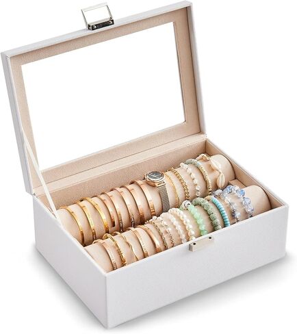 Lolalet Bracelet Display Holder with Rods for Bangles Watches, Clear Lid Jewelry Organizer Box Storage Case for Women Girls -Black, 2 Rolls in Kuwait