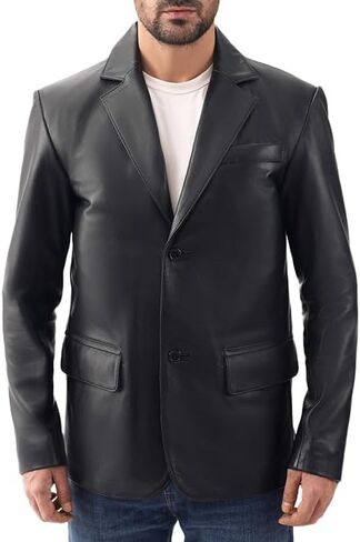 Leather Blazer for Men - Real Lambskin Casual Blazer Jacket with 2-Button Closure Coat in Kuwait
