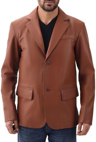 Leather Blazer for Men - Real Lambskin Casual Blazer Jacket with 2-Button Closure Coat in Kuwait
