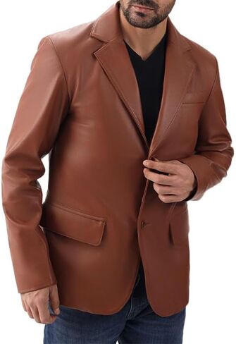 Leather Blazer for Men - Real Lambskin Casual Blazer Jacket with 2-Button Closure Coat in Kuwait